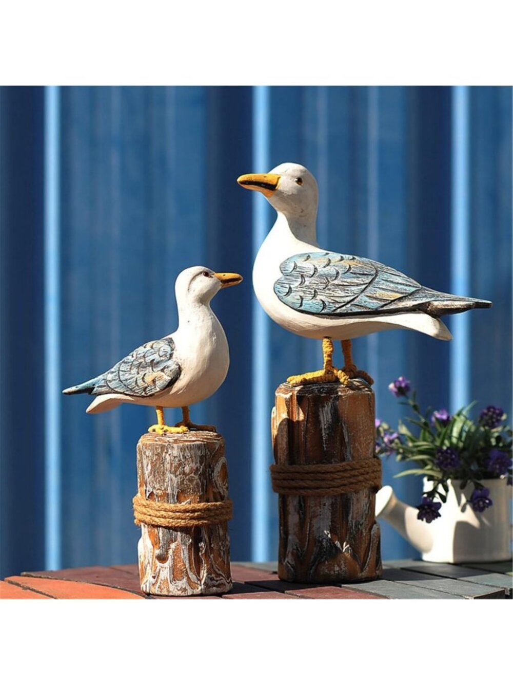 Vintage Nautical Wooden Seagull Figurine Set - Hand-Carved Sea Bird Decor